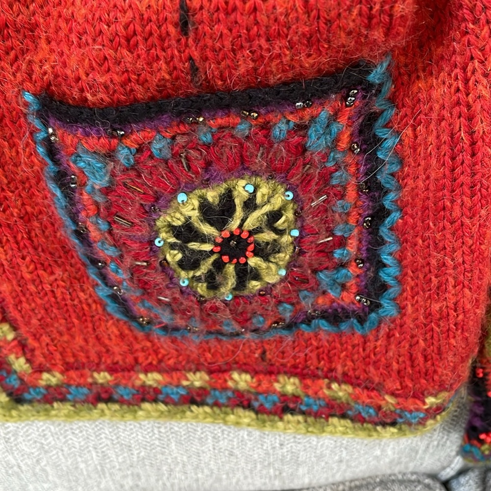 Handcrafted Red Wool Jacket with Multicolor Accents - Picture 12 of 12